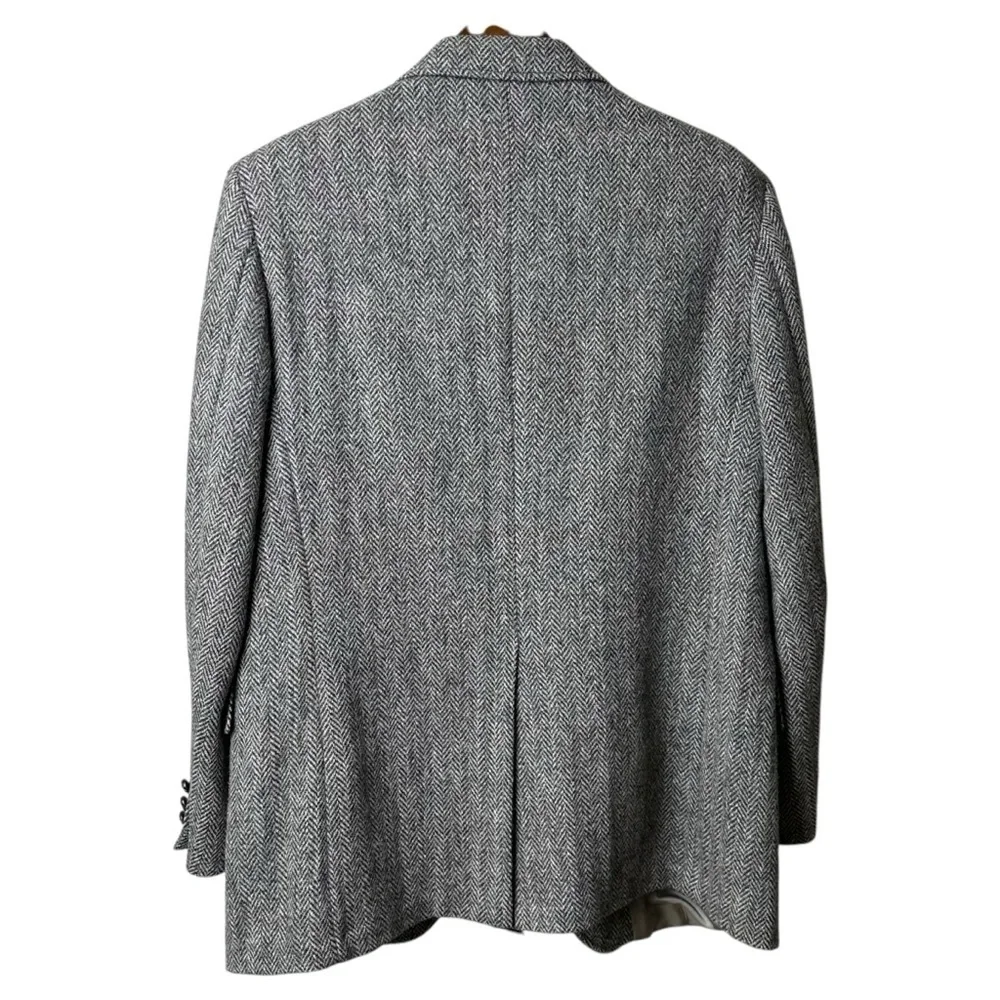 Vintage Adams Row Harris Tweed Size Large Herringbone Gray Wool Blazer